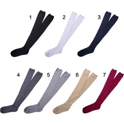 Women Girls Ribbed Knit Autumn Winter Over Knee Thigh High Stockings Preppy Style Opaque Stretchy Solid Color Long
