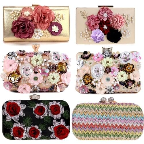 Women Flower Evening Bags Diamonds Metal Beading Day Clutch Wedding Bridal Female New Design Handbags