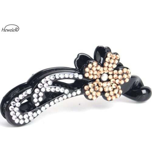 Girls Women Lady Headwear Accessories Plastic Rhinestone Banana Clip Hair Grip Ponytail Holder Headwear Headdress Hairpiece