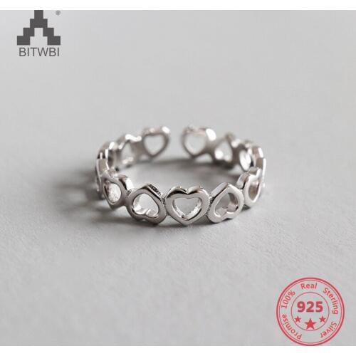 Korean Version S925 Sterling Silver Ring Fashion Minimalist Glossy Hollow Heart Female Opening Ring Fashion Jewellery For Women