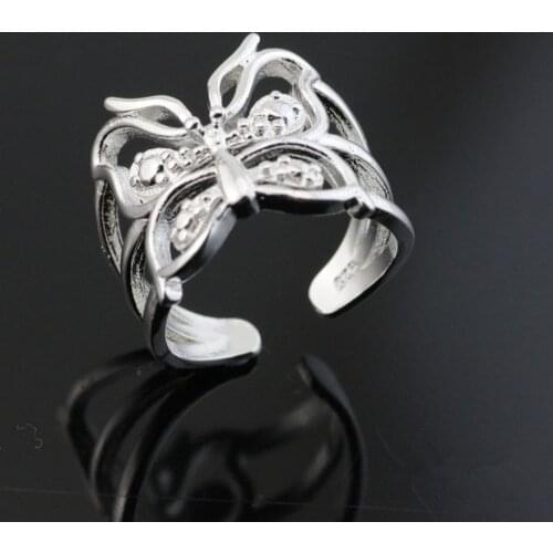 925 Sterling Silver Color Wedding Rings For Women Party Gift Fashion Butterfly Jewelry Butterfly Ring Open Ring JZ 013