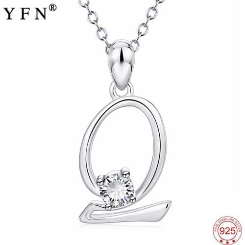 Genuine 925 Sterling Silver Necklace 26 Capital Letters Crystal CZ Pendants Necklaces Fashion Jewelry Necklace Gift For Women