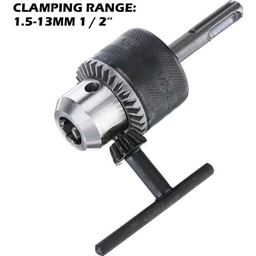 1.5-13mm Metal Rotary Hammer Drill Chuck Adapter 1/2 inch - 20UNF High Precision Thread With SDS Plus + Key Power Tool Kit