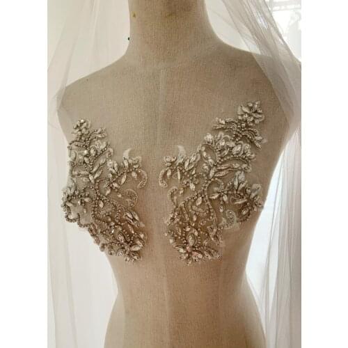 1 Pair Rhinestone Applique Patch For Couture Crystal Bodice Patch Heavy Bead Handmade Bodice Patch