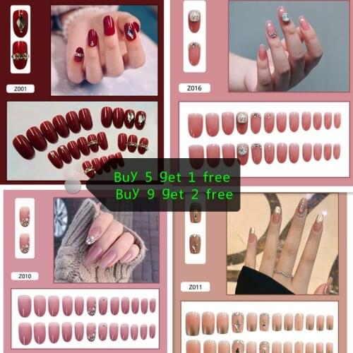 24PCS/Sets Fake Nails Art Nail Tips Press on False with Designs Set Nail Patch Pink Full Nail Tips Fingernail Women Nail Art