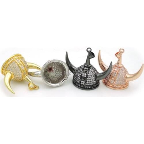 28*34*18mm Micro Pave Clear CZ Ox Horn Helmet Charms Fit For Making Necklaces Jewelry