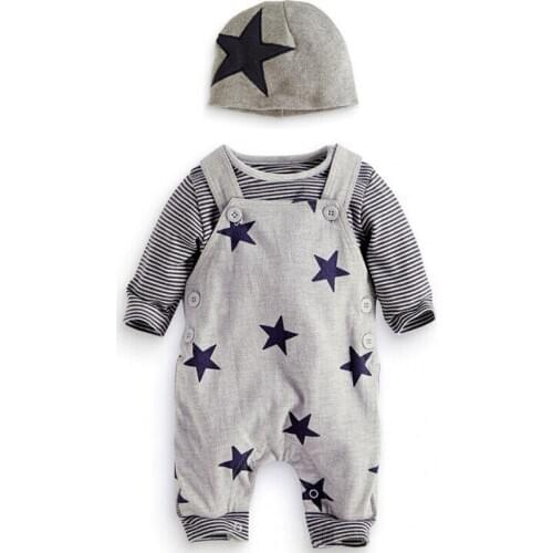 3PCS/ Set Baby Boys Clothes Spring Fall Boy Outfits Long Sleeve T-shirt+Overalls+Cap Newborn Baby Infant Clothing for Boys
