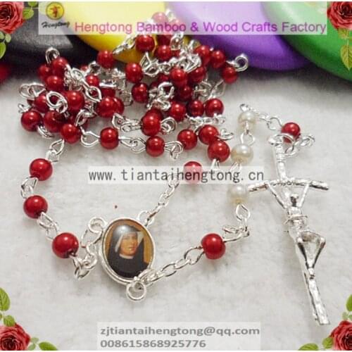 30pcs/pack 4mm pearl and red color glass faux pearl rosary,stering silver pearl bead rosary,cute Faustina rosary necklace clasp