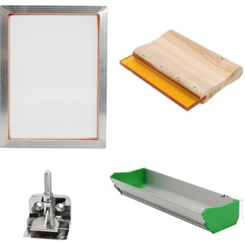 5Pcs/Set Screen Printing Kit Aluminum Frame + Hinge Clamp + Emulsion Scoop Coater + Squeegee Screen Printing Hand Tool Parts