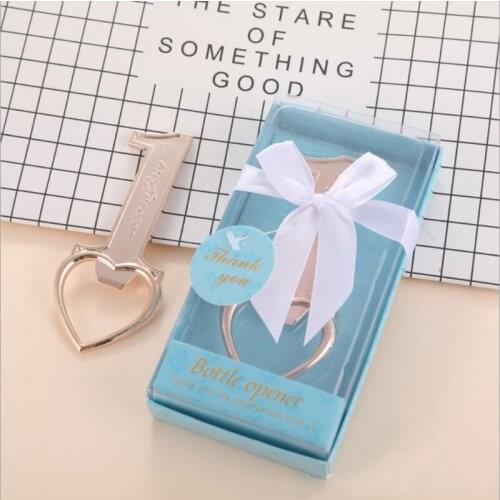 50PCS Gold Digital 1 Bottle Opener in Blue Gift Box Baby Boy Shower Favors First Communion Party Giveaways For Guest