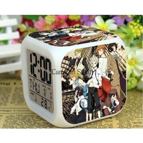 7 Color Change Bungou Stray Dogs Digital alarm clock Glowing LED Light Children toys reloj despertador saat wekker reveil