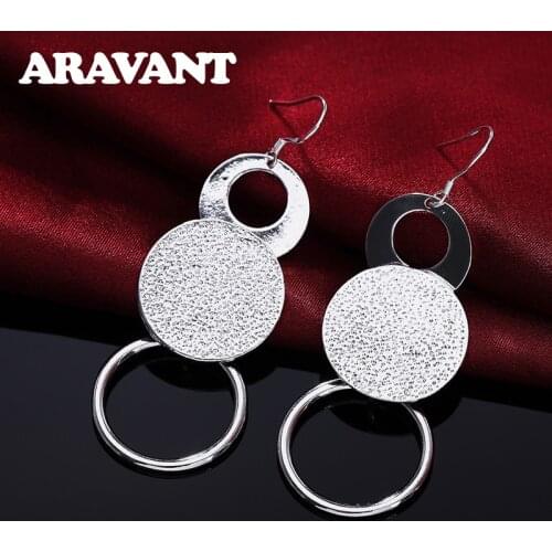 Silver 925 Jewelry Earrings Vintage Round Circle Sanding Drop Earring For Women Girls Wedding Jewelry