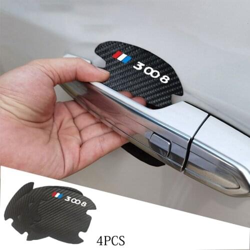 For Peugeot 3008 308 4008 5008 508 GT Accessories 4Pcs Leather Carbon Fiber Car Door Handle Scratch Protector Stickers Decals