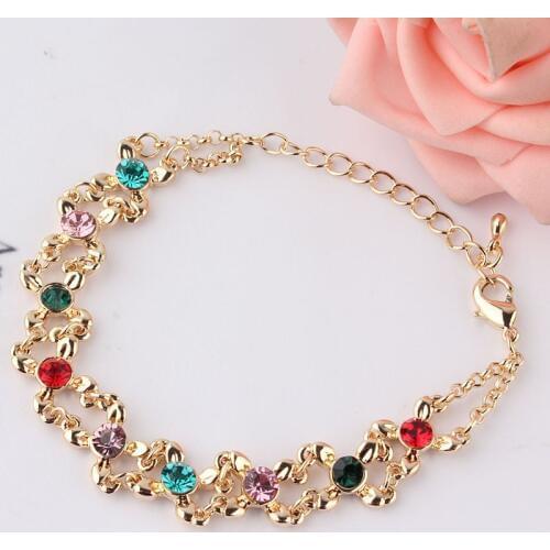 Free shipping Fashion Bracelets & Bangles New Colorful AAA Zircon Charm Bracelet Gold Color Women Bracelet Fashion Jewelry
