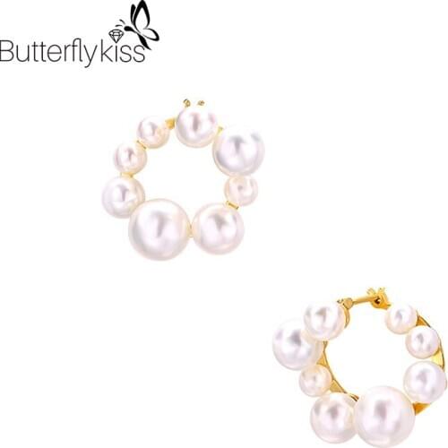 BK Vintage Pearl Stud Earrings 925 Sterling Silver Fashion Wedding Engagement Anniversary Party Unusual Earrings For Women