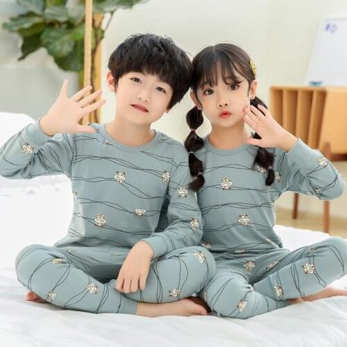 Kids Pajamas Sets Baby Boys Girls Cotton Long Sleeved Tshirt+pant Cartoon Girl Clothing Autumn Sleepwear Suit Pyjama Trousers