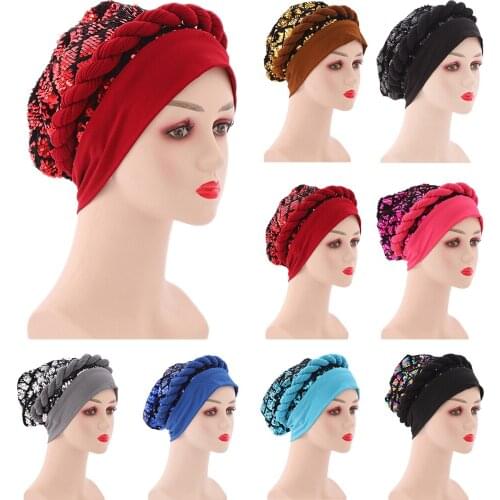 Women Turban Muslim Hijab Caps Sequin Aso Oke Gele African Cap Headtie Already Made Gele Scarf Head Wrap Ladies Hat Auto Headtie
