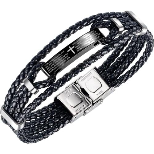 Cyue European Men Boy Punk Braided Brown Leather Bracelet Cross Charm Stainless Steel Button Wristband Jewelry ZYLB0187