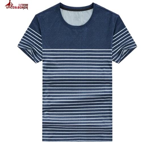 Oversize L~8XL Summer Men`s Business T-Shirts Fashion 3D Printing Middle-aged Stripe T Shirts Men Quick-Drying Casual Clothing
