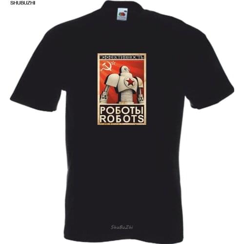CCCP PROPAGANDA ROBOT POSTER T SHIRTS USSR Russia Russian Soviet HAMMER Cartoon T Shirt Men Unisex New shubuzhi Tshirt sbz3068