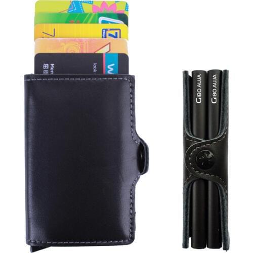 Gibo Auja - Brand Genuine Leather RFID Blocking Wallet Antitheft Auto Card Holder Organizer Credit Card Case Mens Wallets