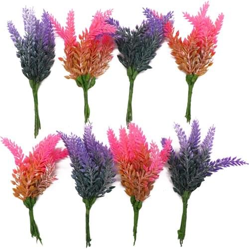 6Pcs/lot Artificial Flowers Romantic Mini Plastic Lavender for Wedding Christmas Home Decoration DIY Handcraft Gift Fake Flowers