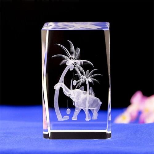 K9 Cube Crystal 3D Laser Engraved Elephant Cube Ornaments Glass Miniature For Love Gifts Home Decor Wedding Gift Car Ornaments