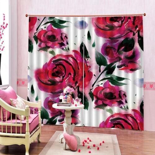 Oil painting Bright Rose Pattern Curtain Warm And Romantic Wedding Room Curtain Customization Decor