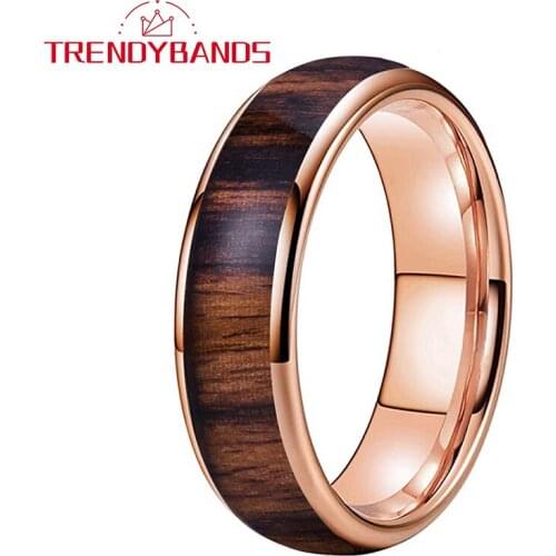 6MM Rose Gold Tungsten Carbide Rings For Women Wedding Band Domed Polished Shiny Comfort Fit