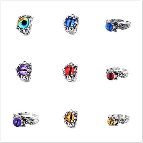 1@# Fashion Style Ring Colorful Eyes Retro Adjustable Geometry Sharp Claw Rings Gothic Punk Ring Men Fashion Jewelry Gifts