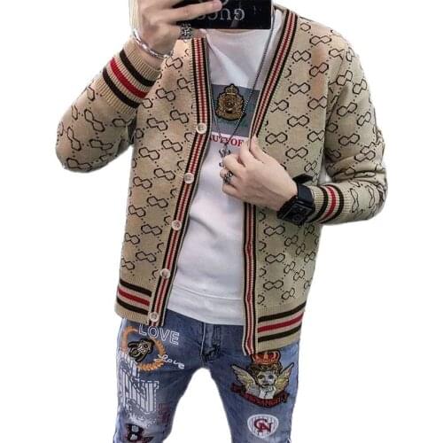 Korean Style Single Breasted Cardigans Man Womens Sweaters 2021 Winter V-Neck Long Sleeve Fashionable Printed Knitwear