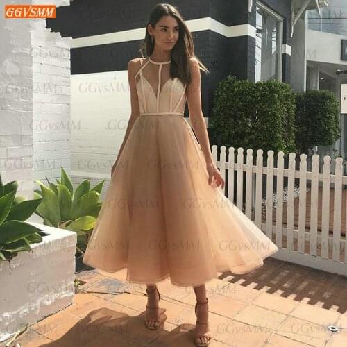 Champagne Maxi Short Prom Dresses 2021 Women Formal Party Gown Night Vestidos De Graduación Tea Length Vestido De Fiesta De Boda