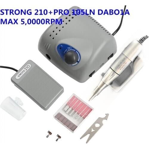 50000RPM Authent 65W Electric Nail Drill Machine Strong 210 PRO 105LN DABO1A Model Manicure Pedicure Nail File Bit