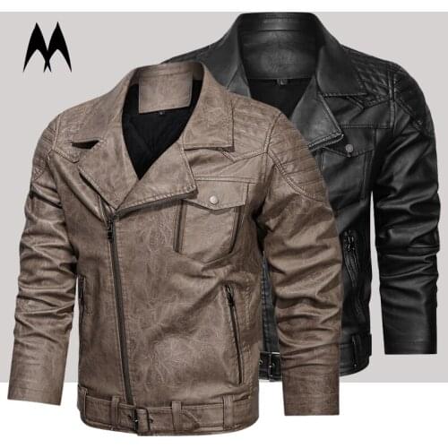 2021 Winter Faux Leather Jackets Men Solid Color Slim PU Jacket Mens New Casual Anti Wind Coats Fashion Motorcycle Outwear
