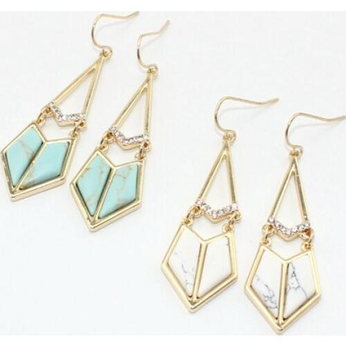 2016 New crystal jewelry green stone Jewelry long earrings white triangle arrowhead drop earrings
