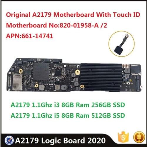 Original A2179 Motherboard 820-01958-A With Touch ID For Macbook Air Retina 13" 2020 Logic Board 8G Ram 256G 661-14741 Mainboard