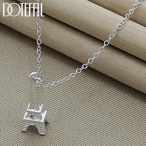 DOTEFFIL 925 Sterling Silver Eiffel Tower in Paris Pendant Necklace 18 Inch Chain For Women Wedding Engagement Fashion Jewelry