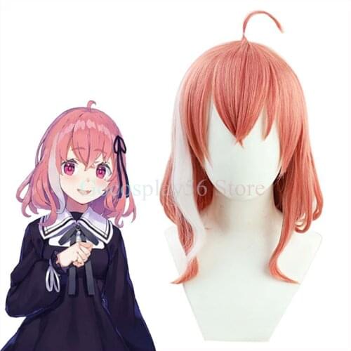 VTuber Sasaki Saku Wig Gamers Girls Cosplay Virtual Youtuber Pink White Short Straight Curly Heat Resistant Hair