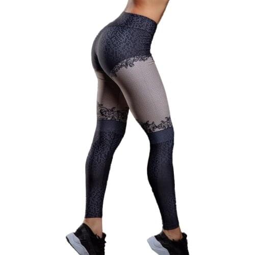 Sexy High Waist Fitness Lace Print Tights Leggings Womens Elastic Hip Lifting Yoga Pants High Waist Quick Drying Pants