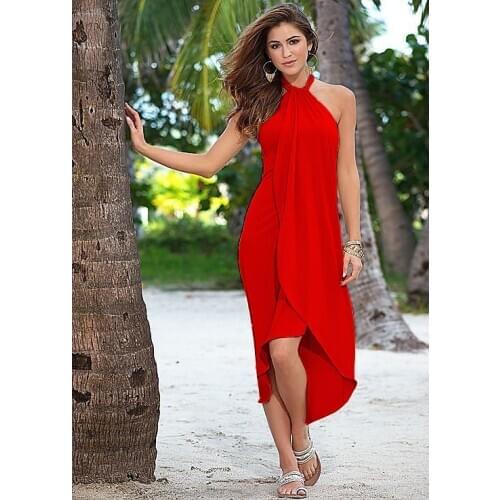 Summer Womens Cloth Chest Straps Irregular Hem Dress Beach Skirt Female Solid Color Sleeveless Leisure Holiday Pretty Dress