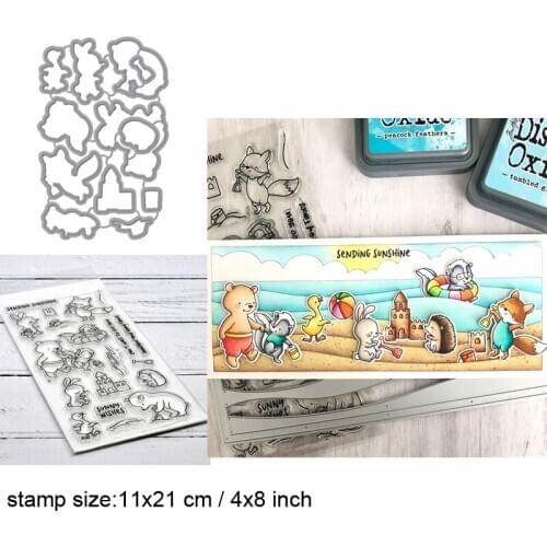 Beach Play Clear Stamps With Metal Cutting dies for DIY Scrapbooking Paper Cards Silicone Transparent Stempels Seal Ne