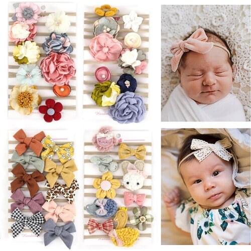 10 Pcs/Lot Baby Girl Headband Summer Cute Floral Bows Elastic Princess Newborn Solid Hairbands Child Kids Pearl Hair Accessories