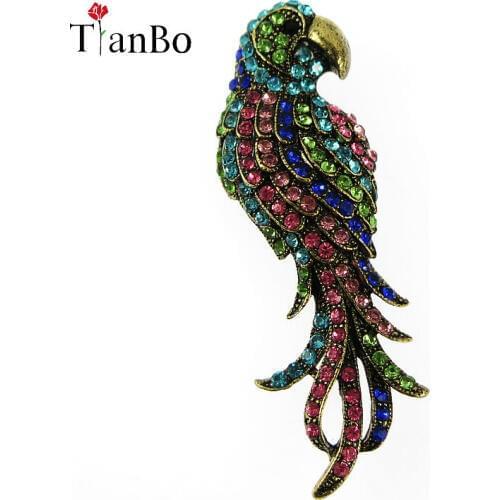 Retro Elegant Parrot Bird Brooch for Women/men Long Tail Crystal Brooch for Party/Wedding Jewelry Accessories 2018 Hot Sale