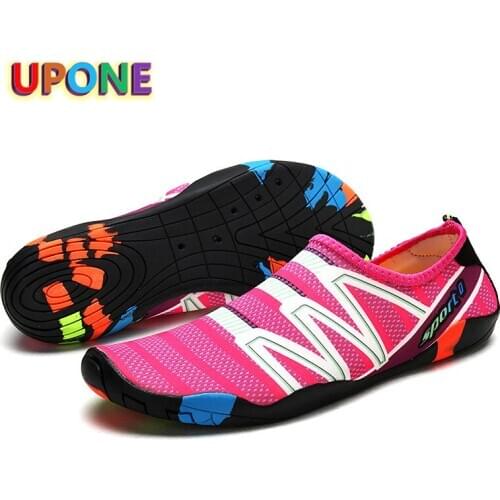 UPONE Pink Water Shoes Barefoot Women And Men Quick-Dry Beach Aqua Shoes Slip-on Rainbow Bottom Swimming Shoes zapatillas agua