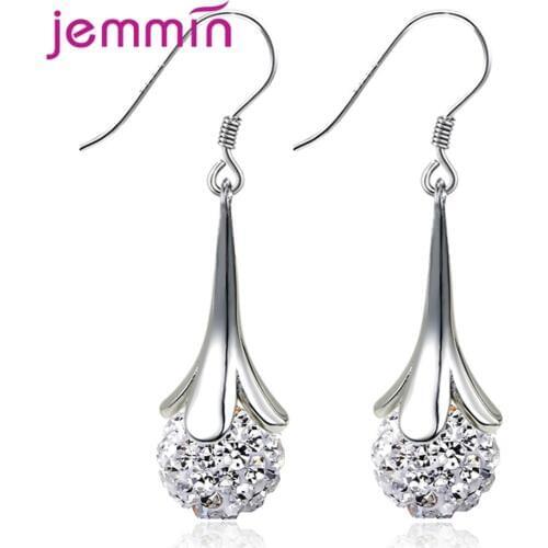 New Fashion Austrian Crystal CZ Disco Ball Pendant Drop Earring 925 Sterling Silver Jewelry for Women Wedding Engagement Bijou