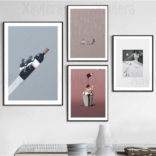 Nordic Abstract Red Wine Bottle Cake Sculpture Art Poster Surrealism Canvas Painting for Interior Home Decoration Print Picture