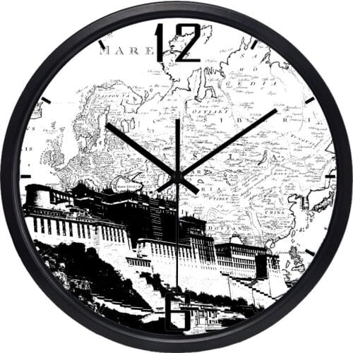 Modern Design Chinas Tibet Potala Palace Hotel Lobby Wall Clock Travel Map Glass Wall Clock Culture Clock