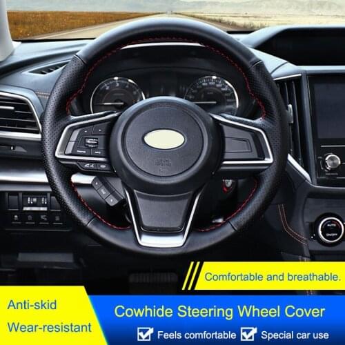 TAJIAN Cowhide Leather Steering Wheel Cover Breathable Hand Sewing Steering-Wheel Case For Subaru XV Outback Forester 2018-2021