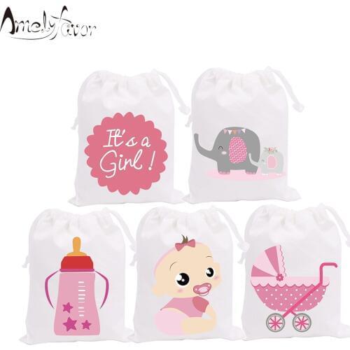 Girl Baby Shower Theme Party Bags Candy Bags Gift Bags Pink Carriage Decorations Grand Event Birthday Party Container Supplies