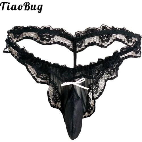 TiaoBug Sexy Mens Gay Sissy Lingerie Stretch G-String Pouch Briefs Underwear Lace Underpants
